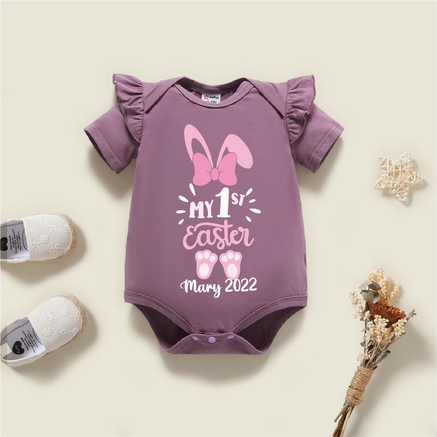 

Easter Baby Graphic Rabbit Print Short-sleeve Romper