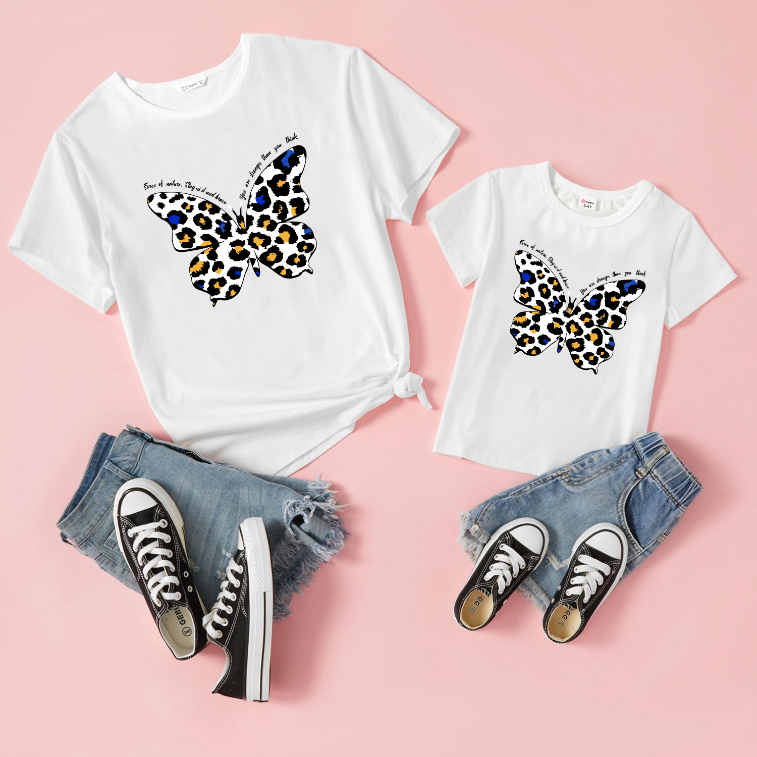 

Leopard Butterfly Print White Short-sleeve T-shirts for Mom and Me