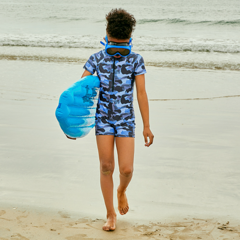 

Kid Boy Camouflage Print Zipper Design Onepiece Swimsuit