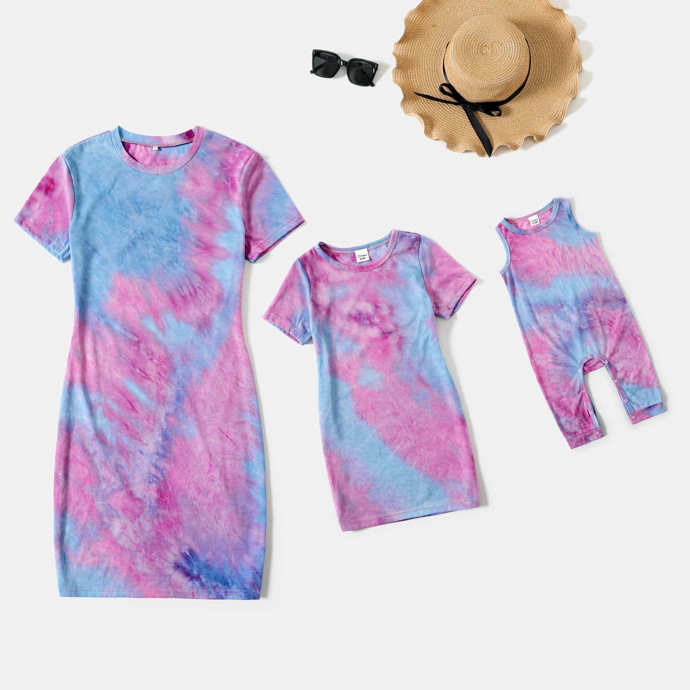 

Tie Dye Round Neck Short-sleeve Bodycon T-shirt Dress for Mom and Me