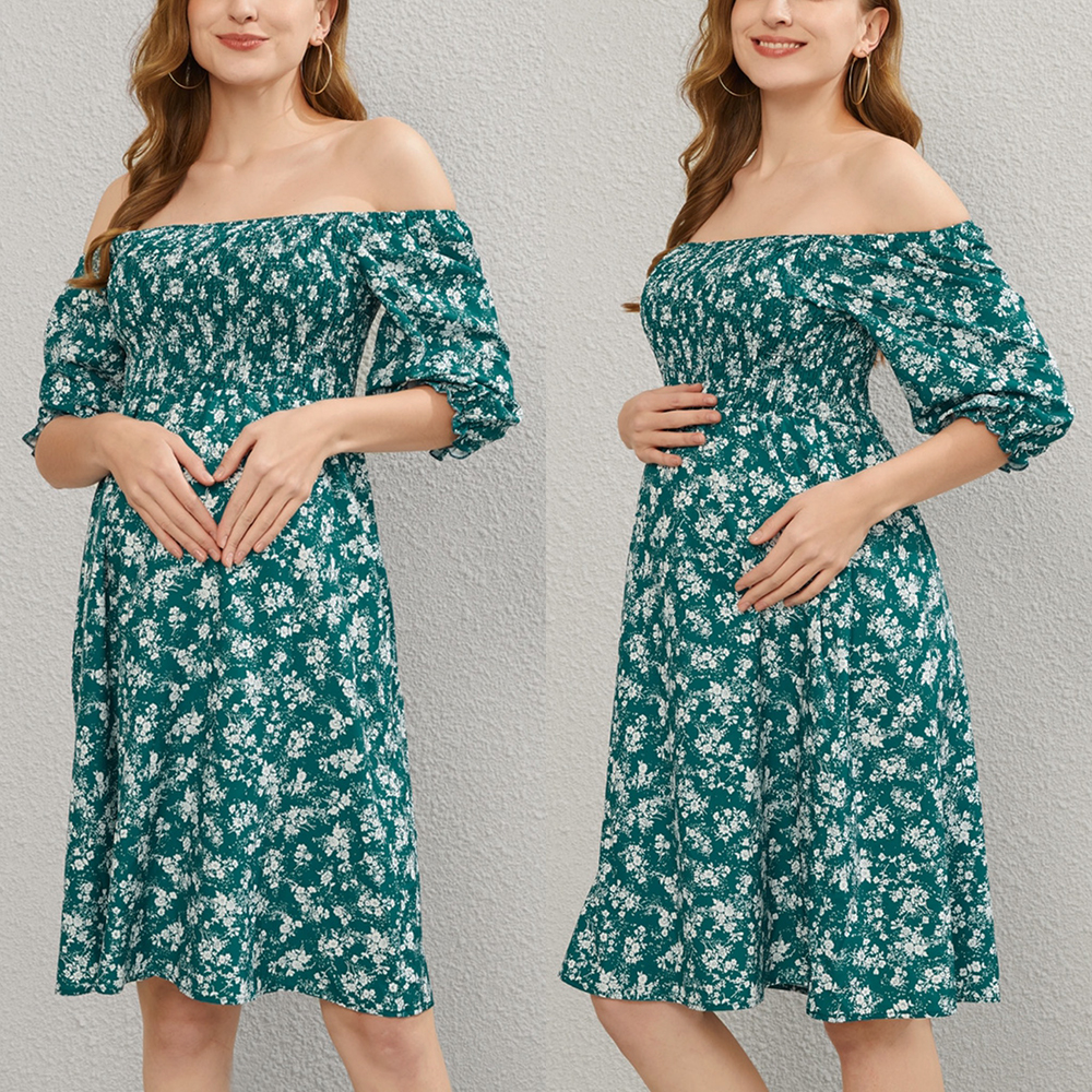 

Maternity Floral Print Square Collar Short-sleeve Dress