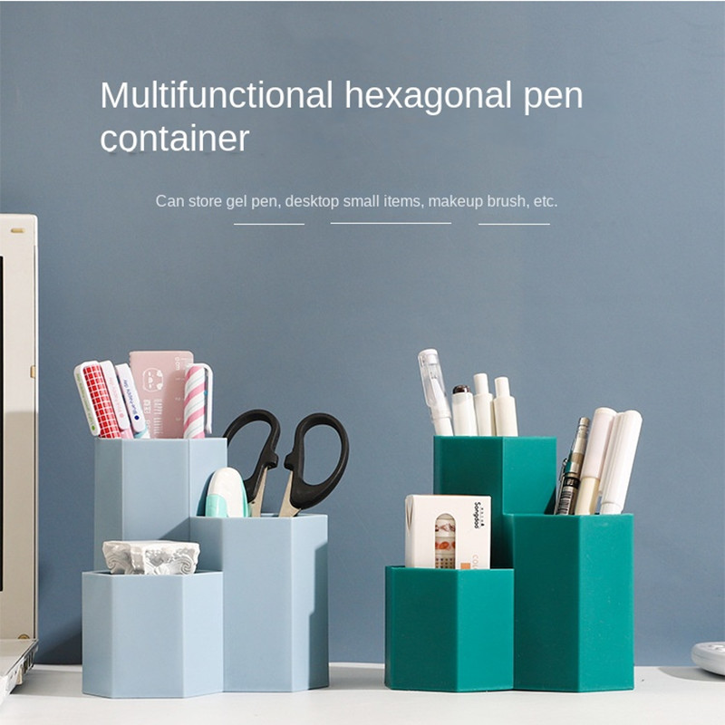 

Hexagonal Diamond Pen Holder Simple Plastic Pencil Cup Desktop Stationery Storage Box Desktop Accessory