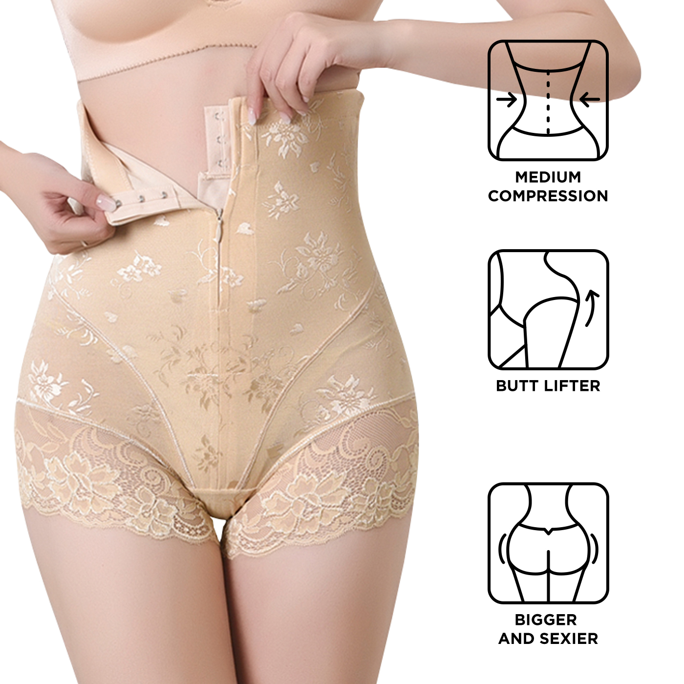 

Women High Waist Slimming Tummy Lace Briefs Waist Belt With Zipper