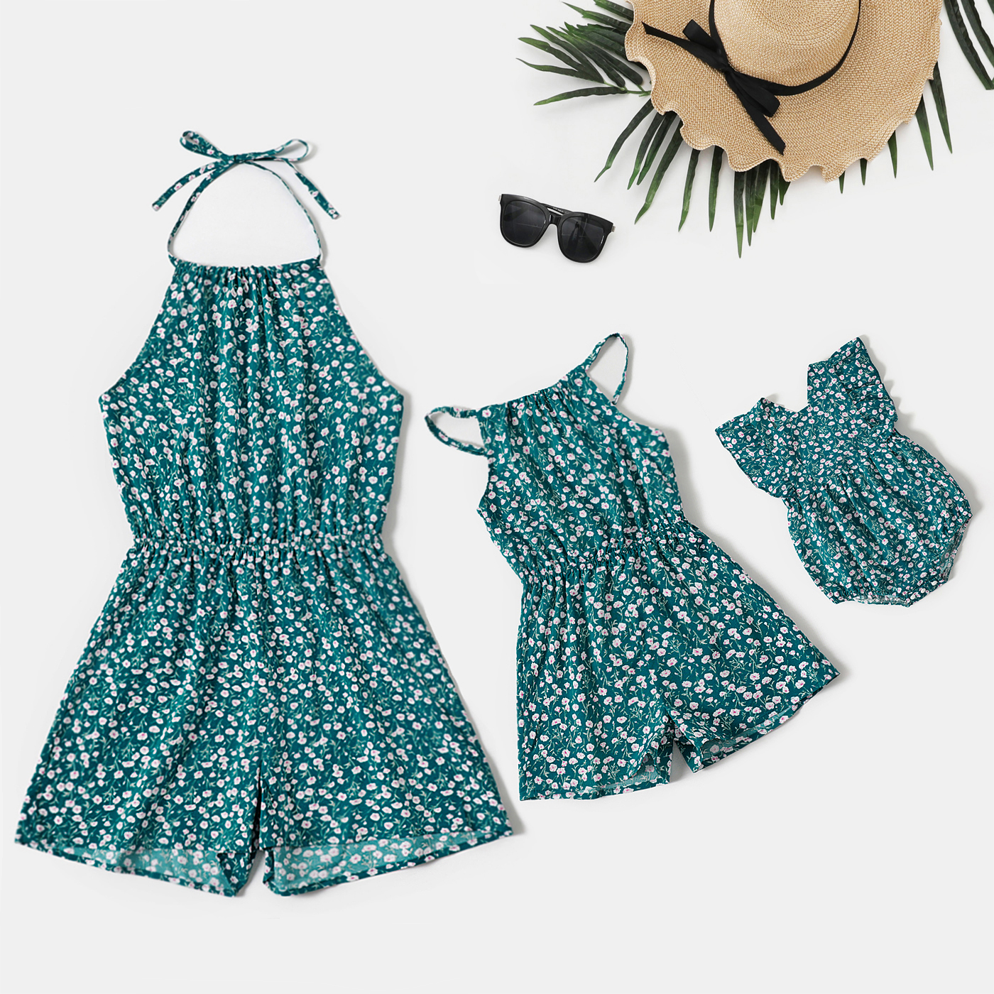 

All Over Floral Print Halter Neck Self-tie Sleeveless Romper for Mom and Me