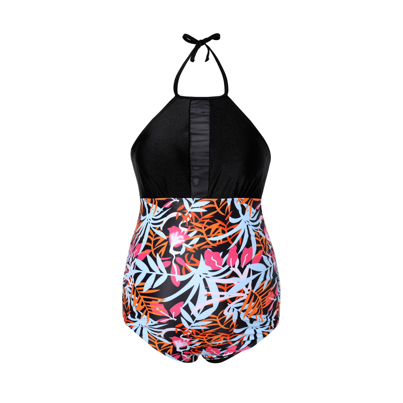 

Maternity Floral Print Mesh Panel Halter One Piece Swimsuit