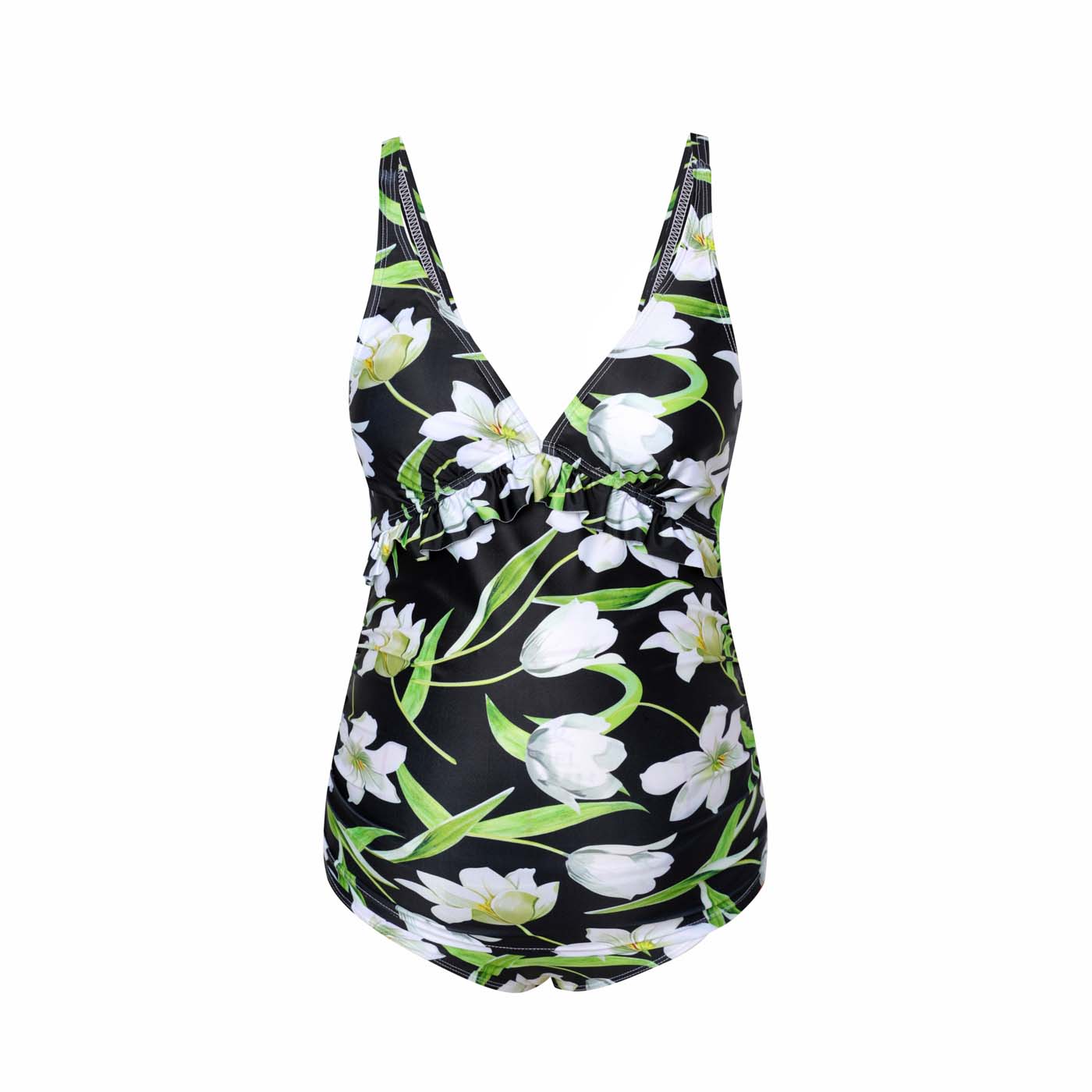 

Maternity 1pcs Floral full print Green two piece swimsuits