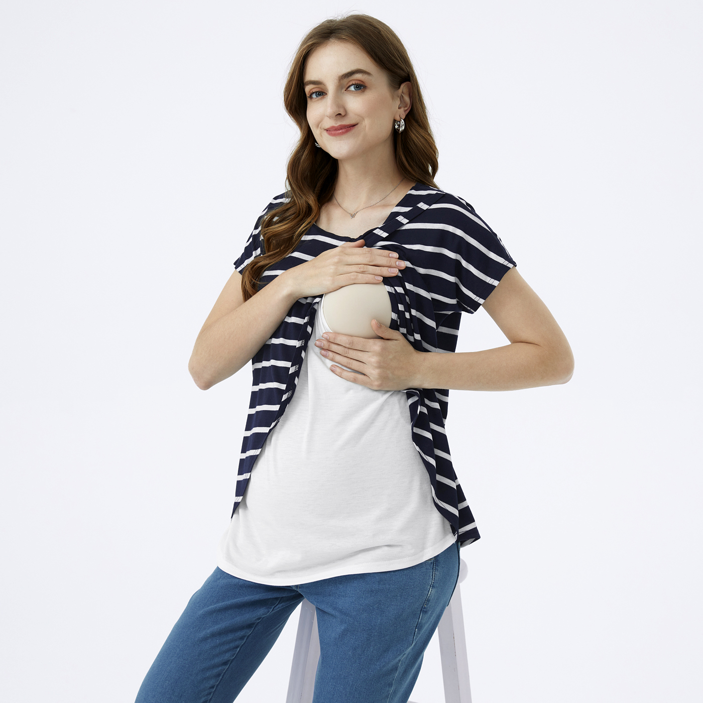 

Nursing Colorblock Stripe Short-sleeve Tee