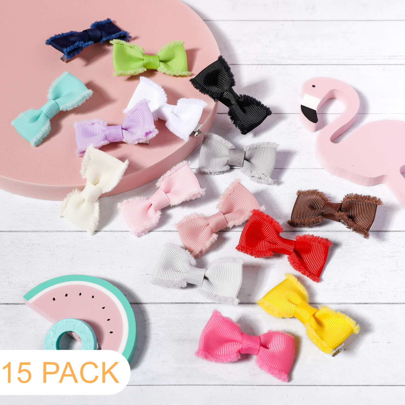 

15-pack Ribbed Bowknot Hair Clips Hair Accessories for Girls