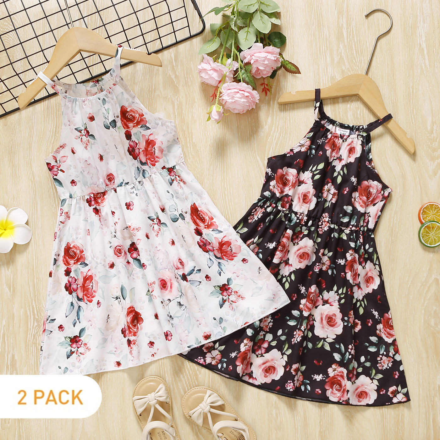 

2-Pack Toddler Girl Floral Print Halter Dress