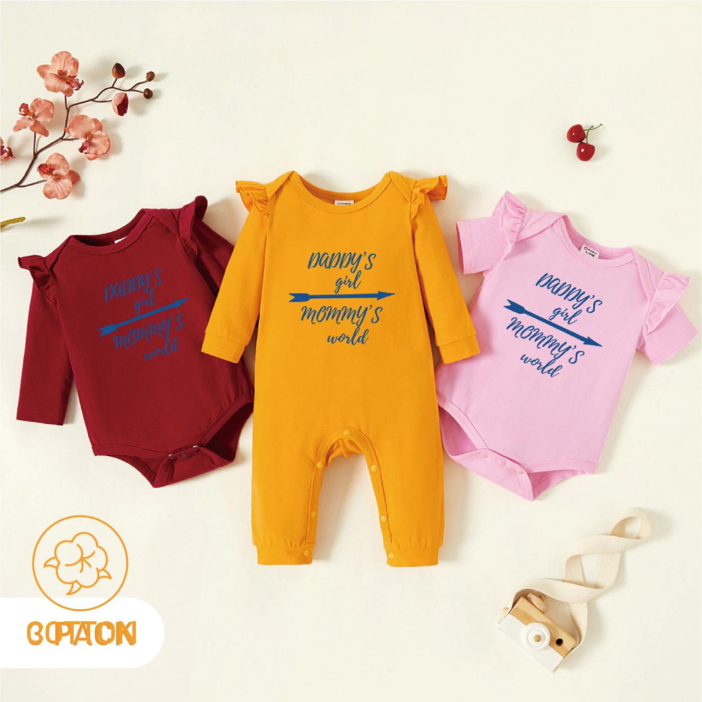 

3-Pack Baby Graphic Flutter-sleeve Romper and Jumpsuit Set