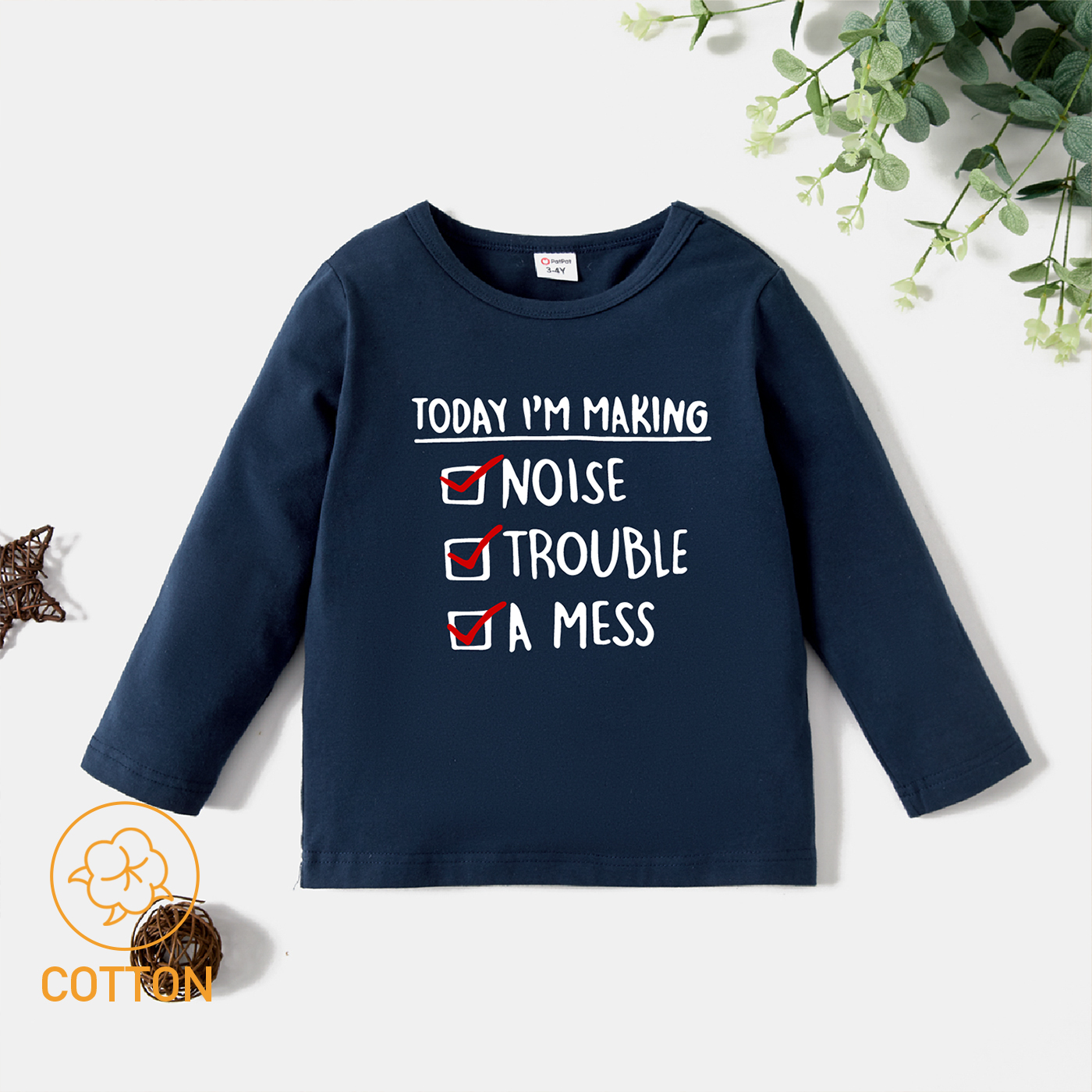 

Toddler Boy/Girl Casual Letter Print Long-sleeve Dark Blue Tee