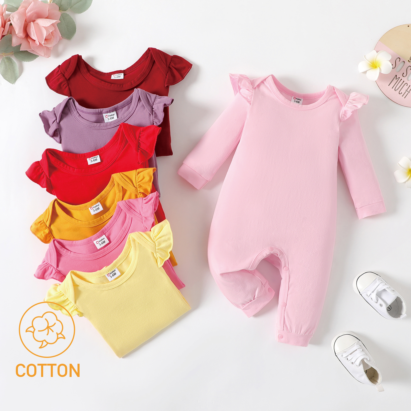 

Baby Girl Solid color Ruffled Long-sleeve Jumpsuit