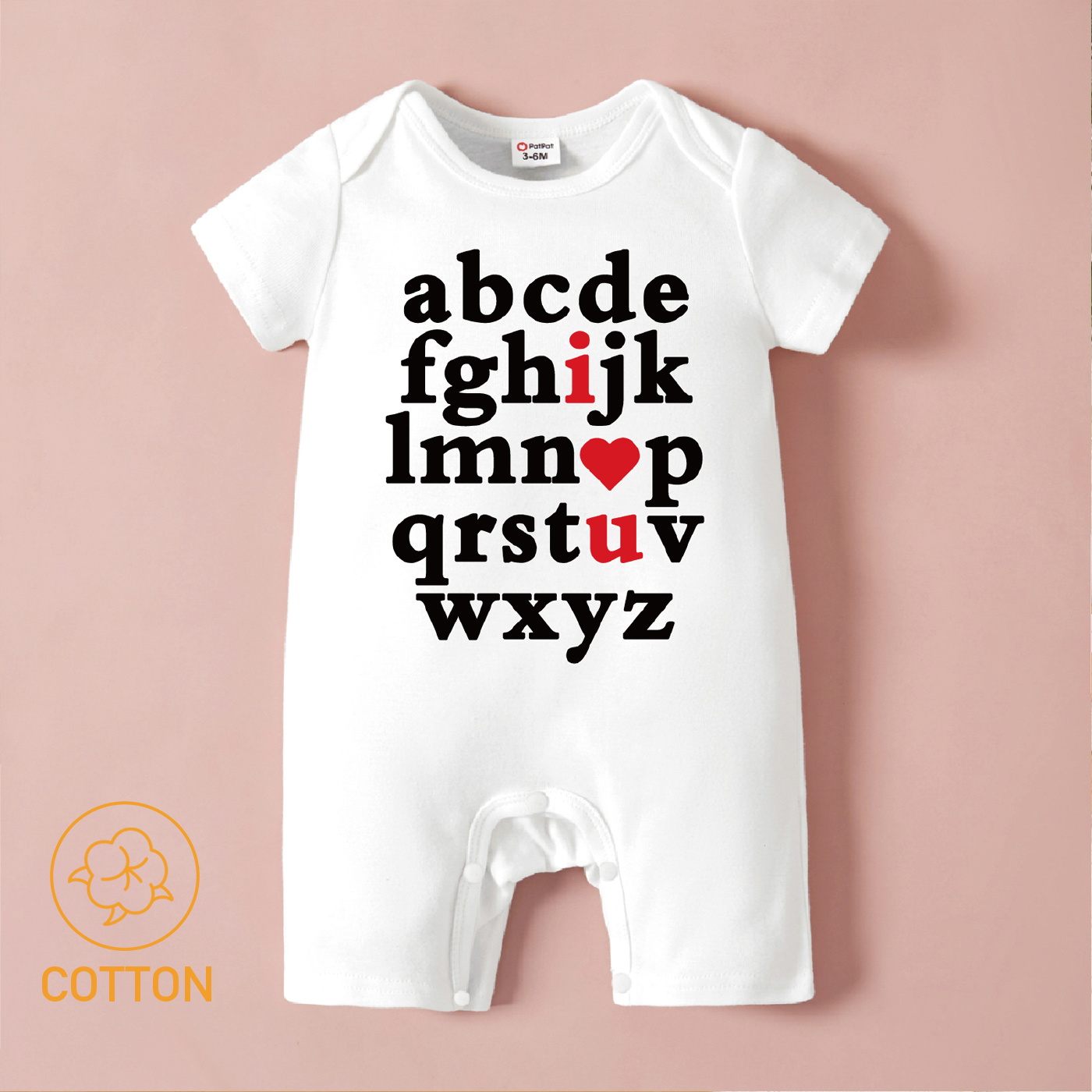 

100% Cotton Baby Boy/Girl Letter Alphabet Print White Short-sleeve Romper