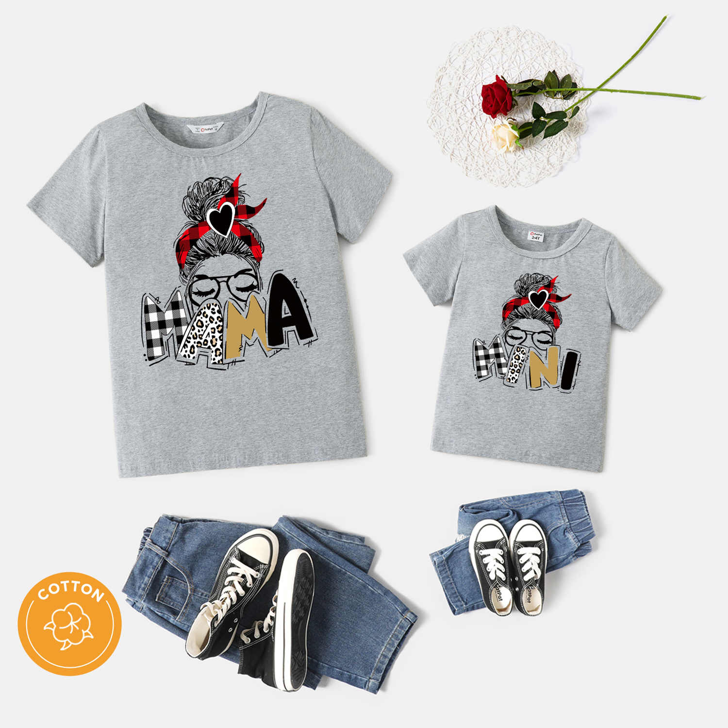 

Mommy and Me Characters and Letter Print Grey Short-sleeve Cotton T-shirts