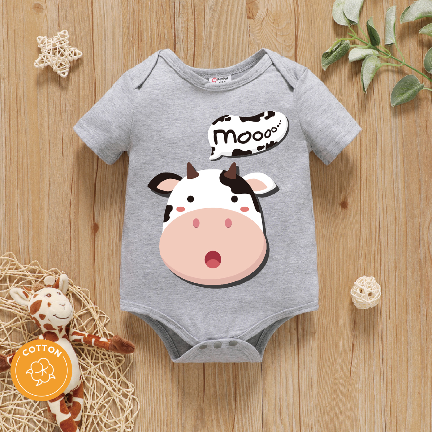 

Baby Boy/Girl 95% Cotton Short-sleeve Cartoon Cow Print Romper
