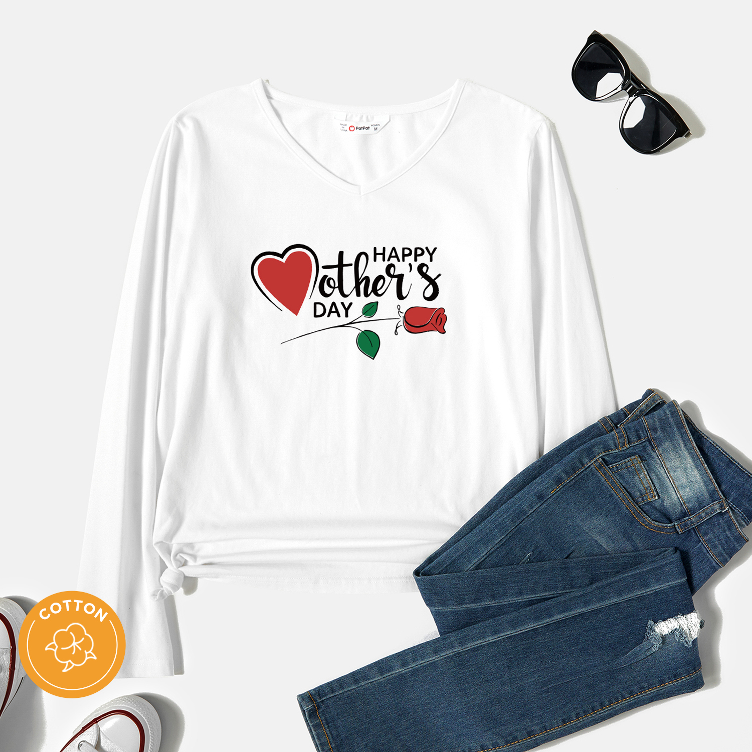 

Women Graphic Mother's Day Letter Print V Neck Short-sleeve T-shirt