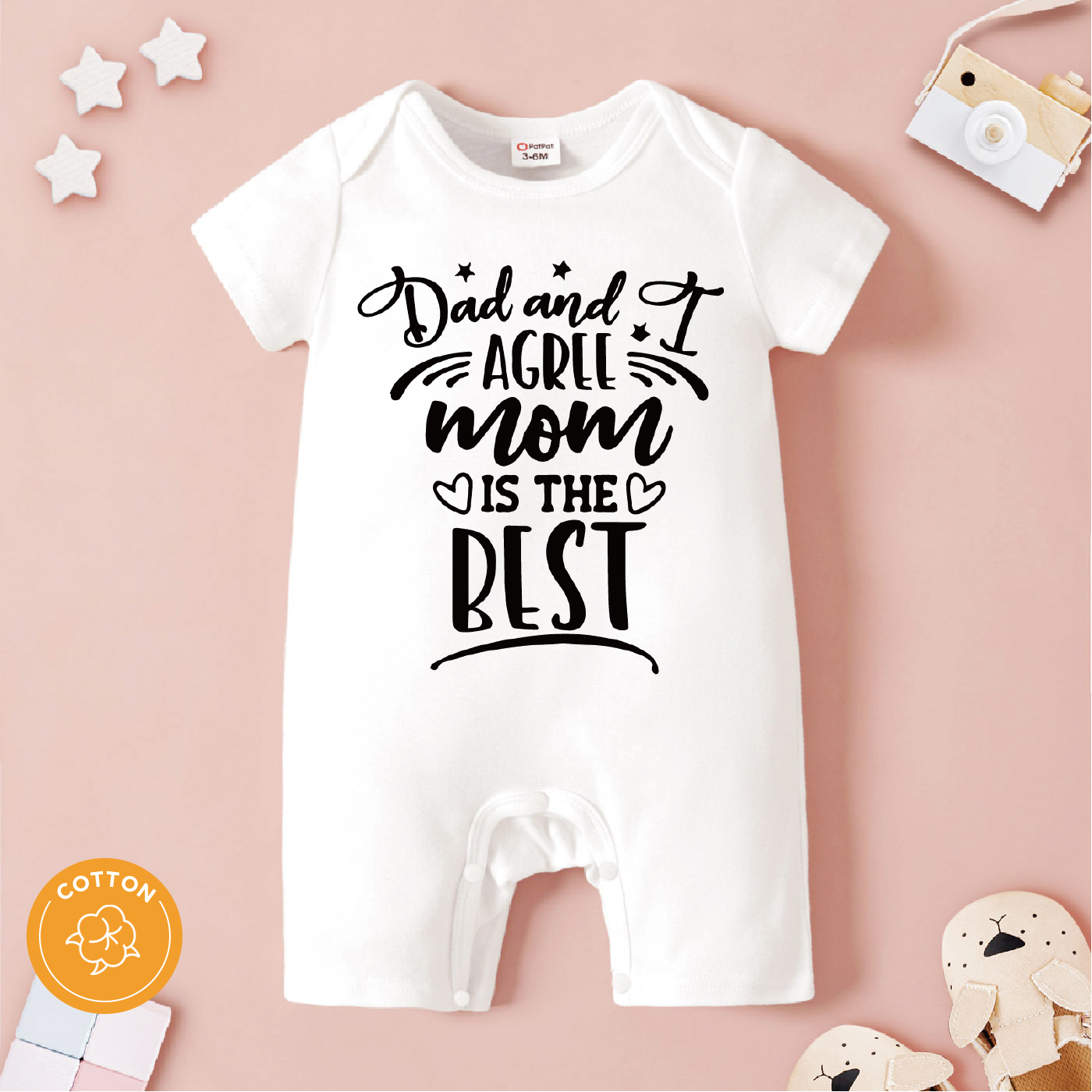 

100% Cotton Baby Boy/Girl Letter Print White Short-sleeve Romper
