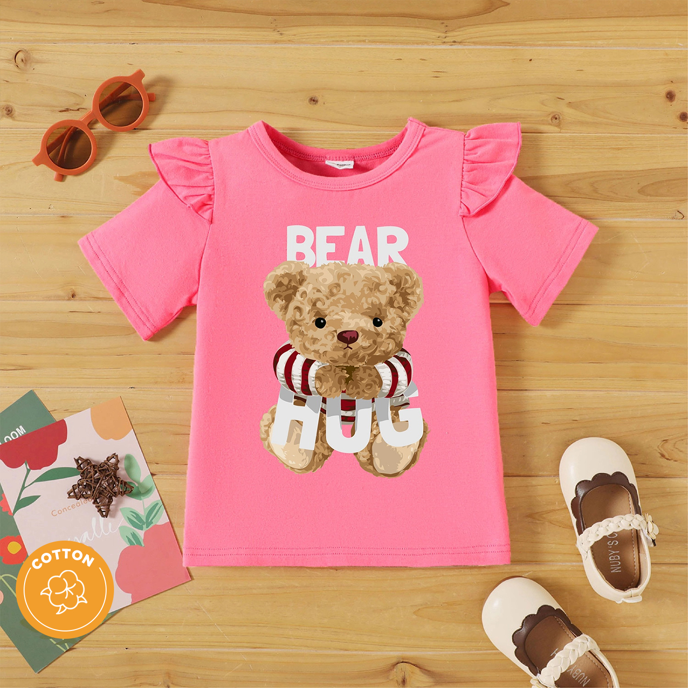 

Toddler Graphic Flutter-sleeve Deep pink Short-sleeve Tee