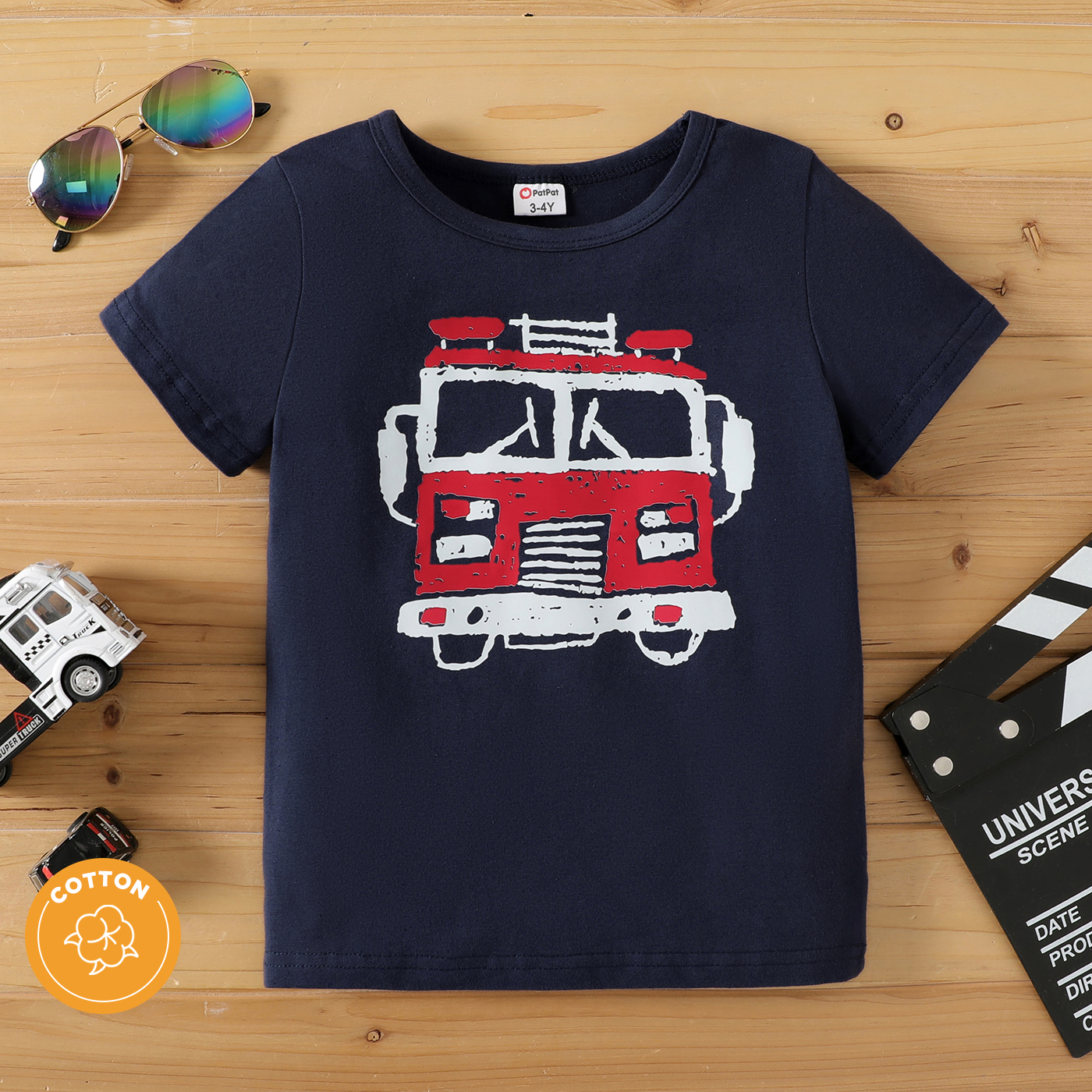 

Toddler Boy Casual Vehicle Print Short-sleeve Dark Blue Tee