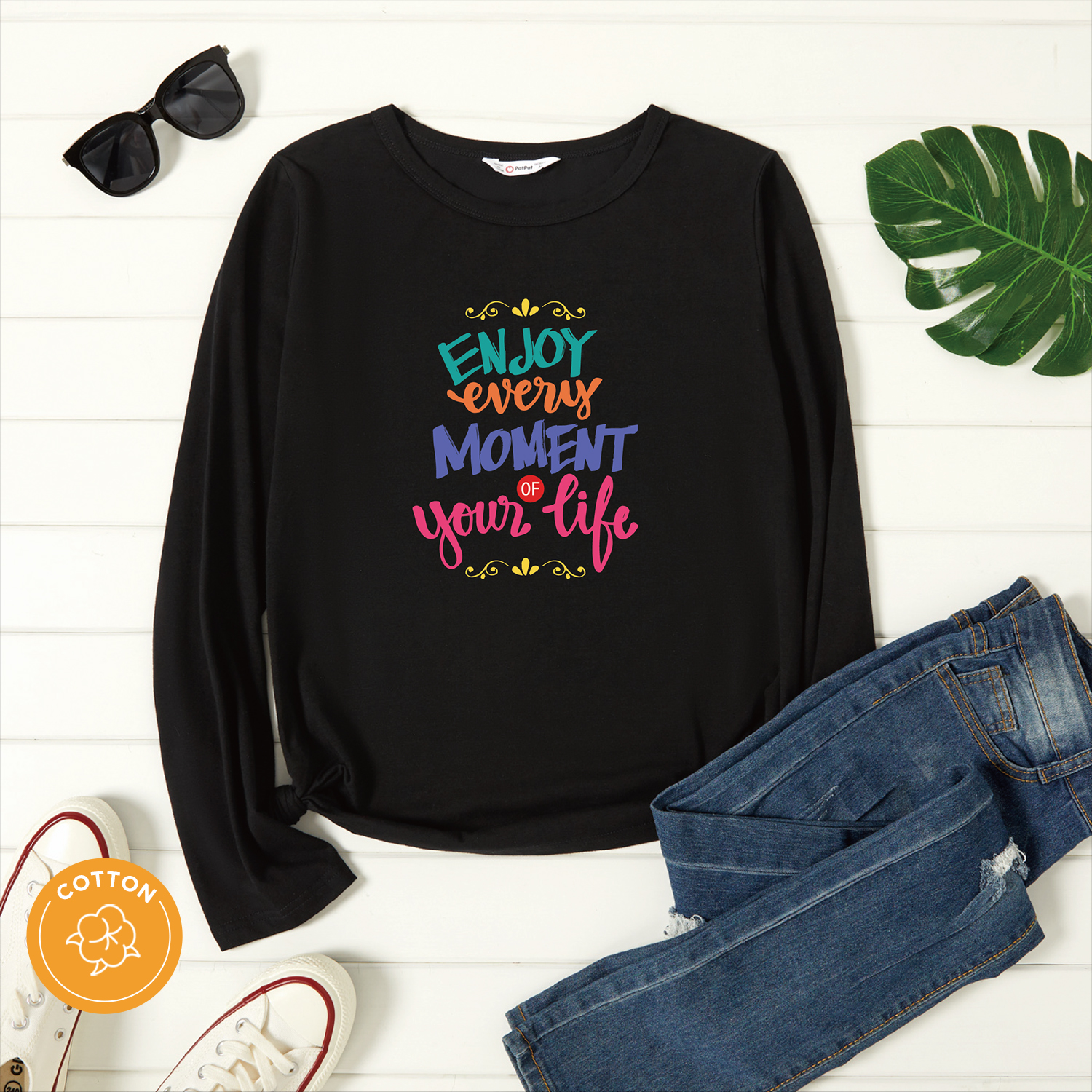 

Women Graphic Colorful Letter Print Round Neck Long-sleeve T-shirt