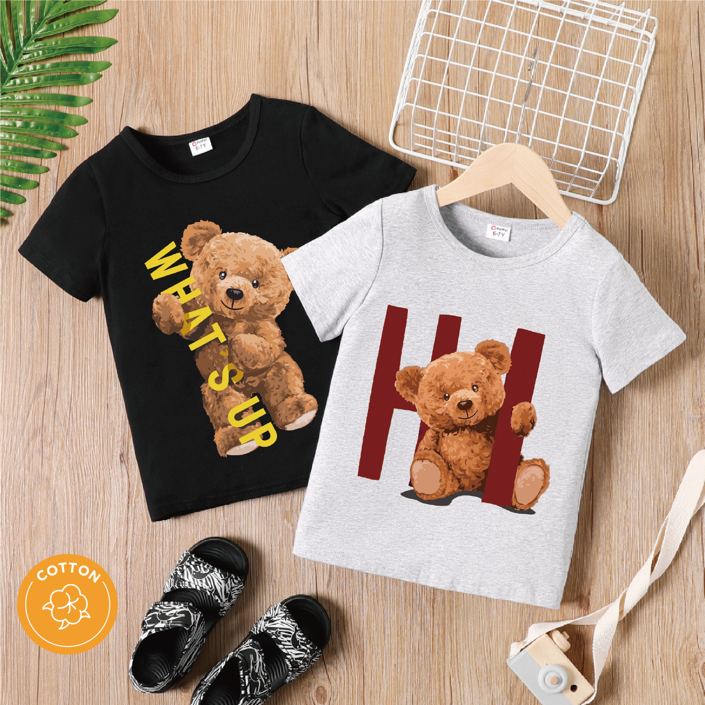 

Kid Boy 95% Cotton Letter Animal Bear Print Casual Short-sleeve Tee
