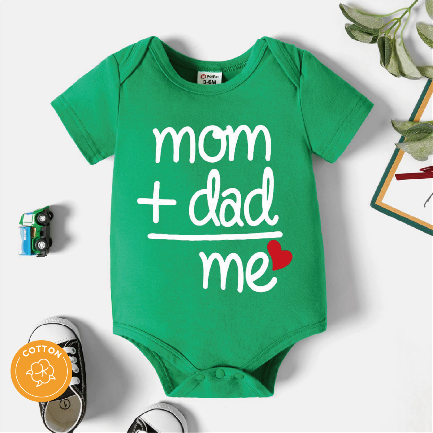 

Baby Boy 95% Cotton Short-sleeve Graphic Green Romper