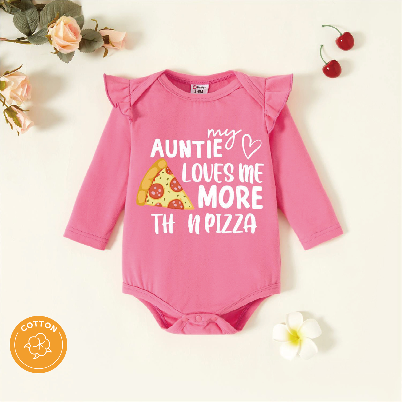 

Baby Girl 95% Cotton Ruffle Long-sleeve Graphic Pink Romper