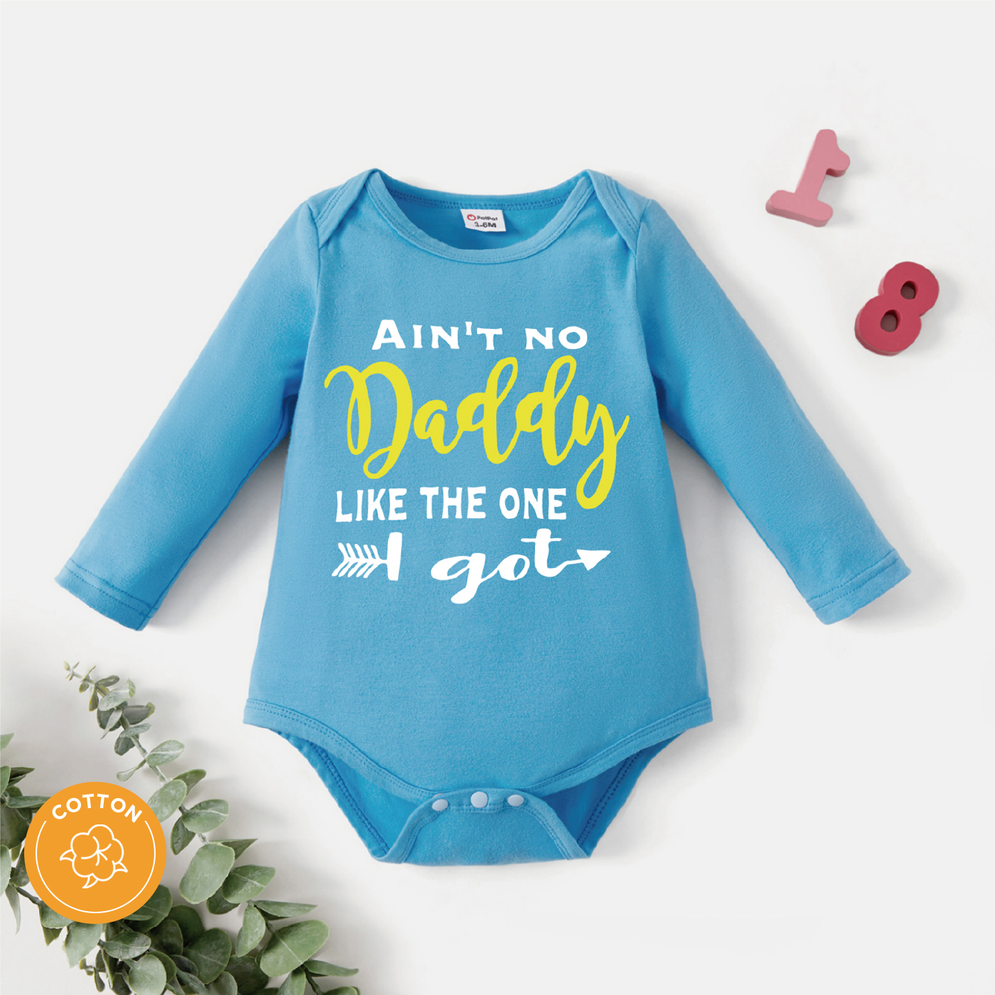 

Baby Boy 95% Cotton Long-sleeve Graphic Blue Romper