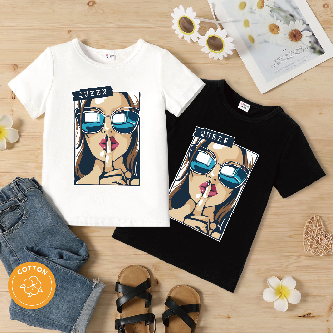 

Kid Girl Letter Figure Print Short-sleeve Cotton Tee