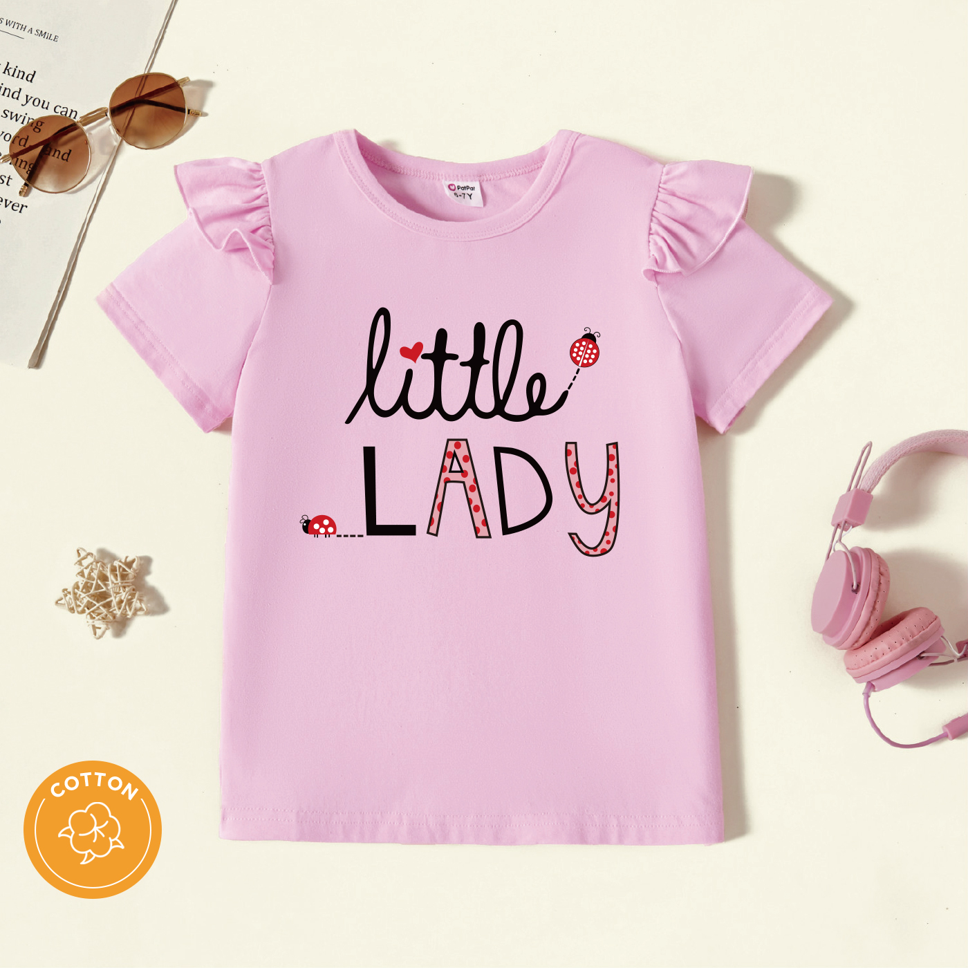 

Kids Graphic Flutter-sleeve Light pink Short-sleeve Tee