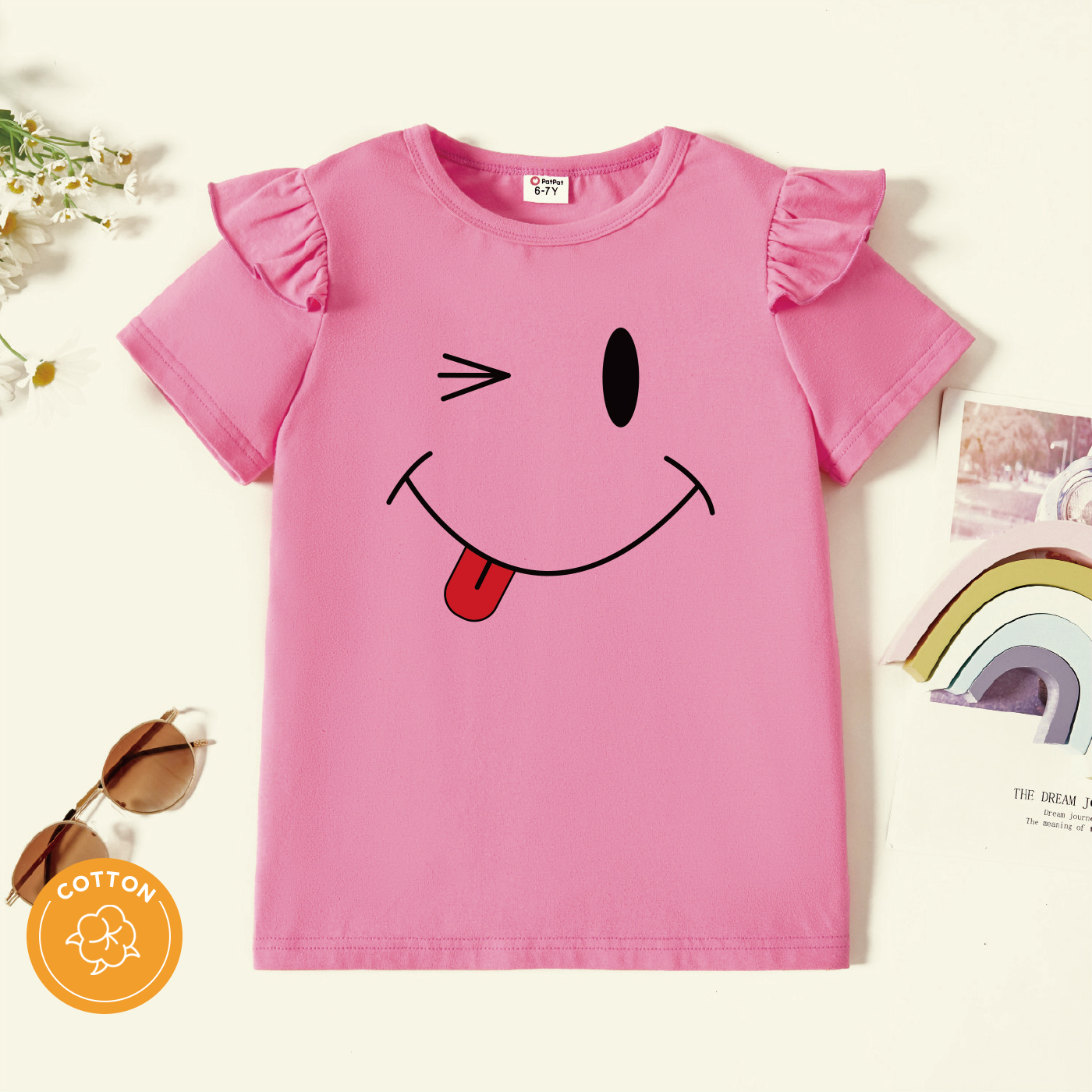 

Kids Graphic Flutter-sleeve Deep Pink Short-sleeve Tee