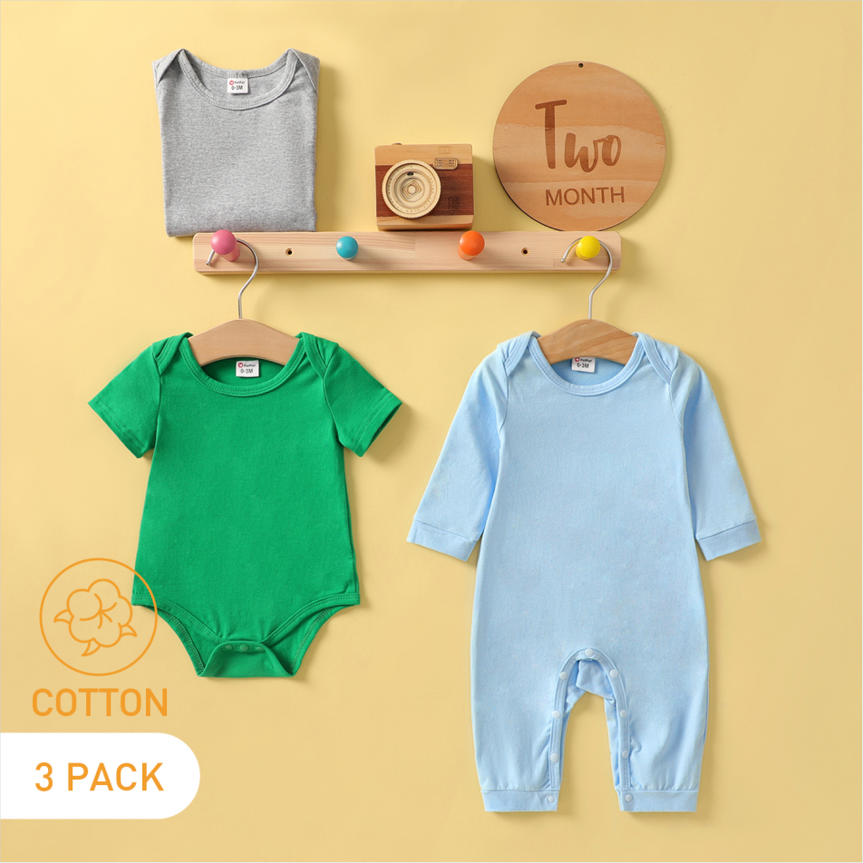 

3-Pack Baby Cotton Flutter-sleeve Romper and Jumpsuit Set