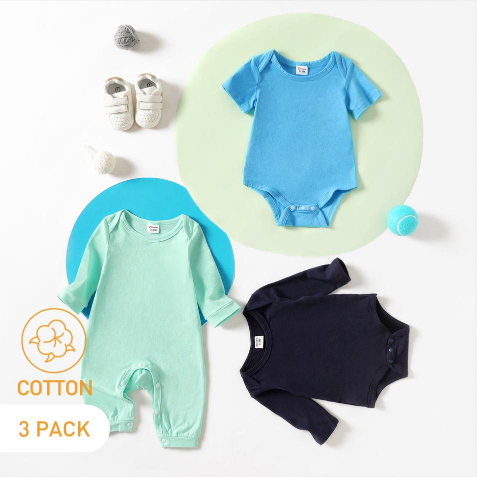 

3-Pack Baby Cotton Flutter-sleeve Romper and Jumpsuit Set