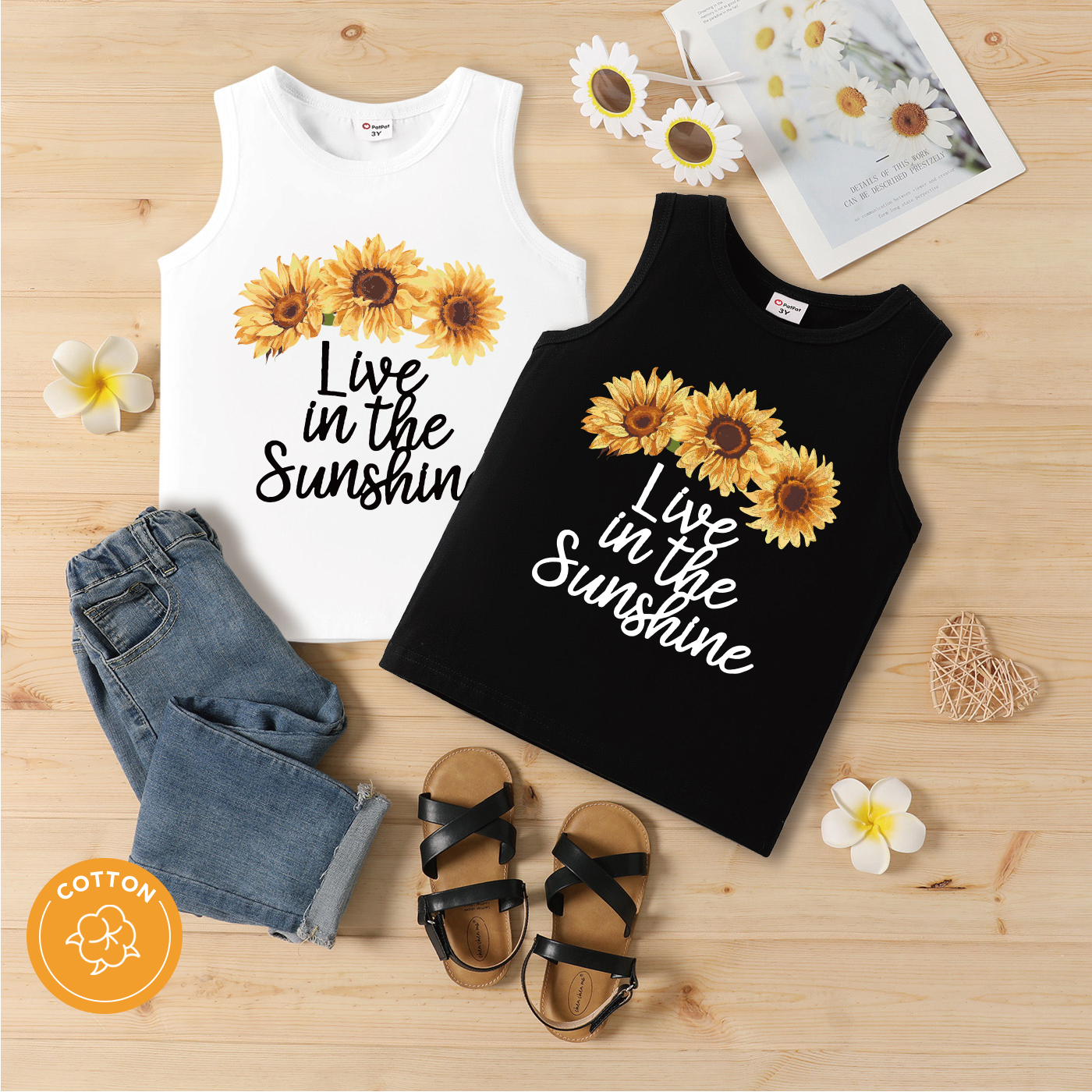 

Kid Girl 100% Cotton Floral Letter Print Tank Top
