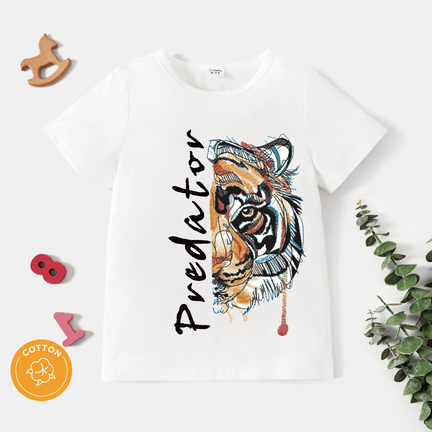 

Kid Boy 100% Cotton Letter Animal Print Short-sleeve Tee