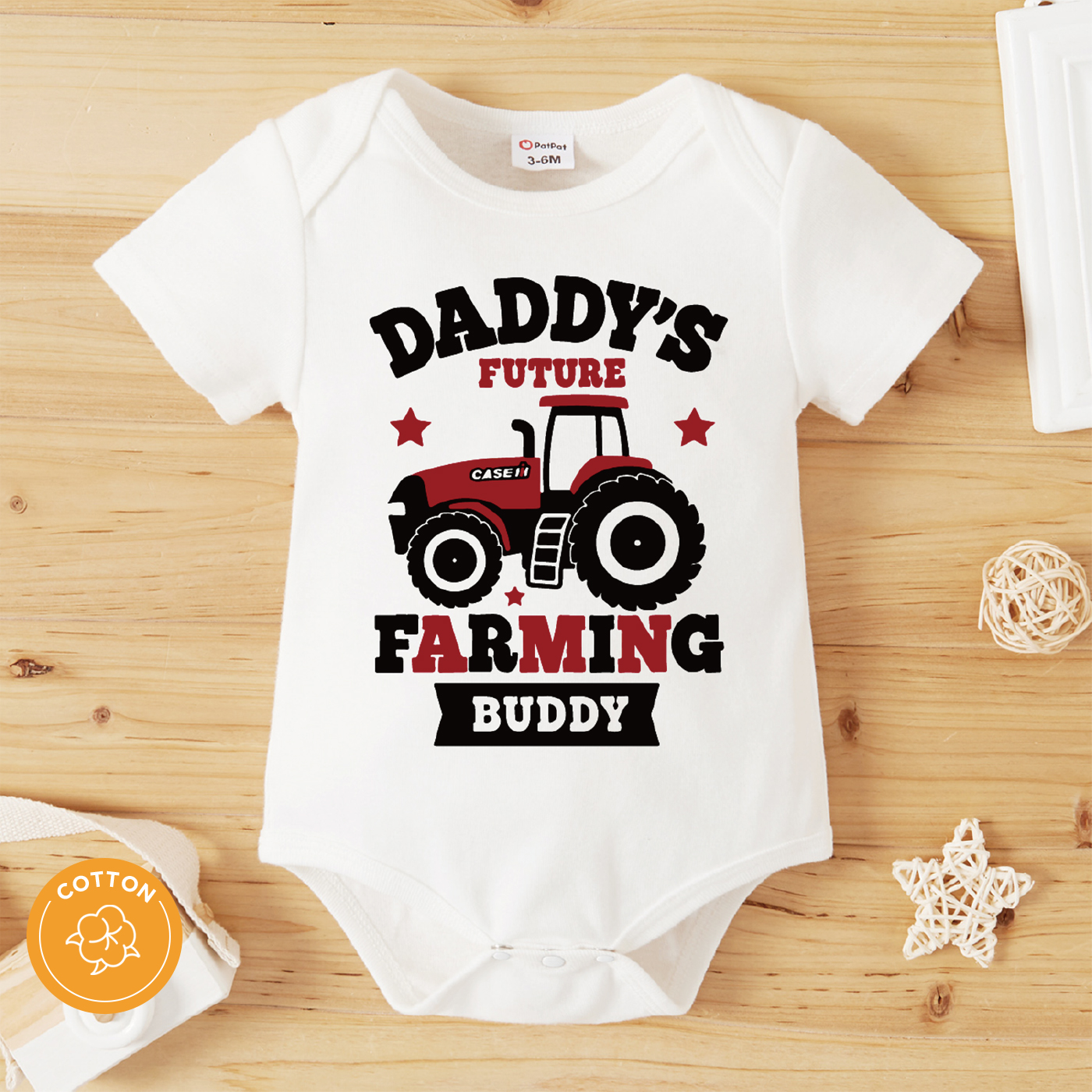 

100% Cotton Baby Baby Boy/Girl Letter and Vehicle Print White Short-sleeve Romper