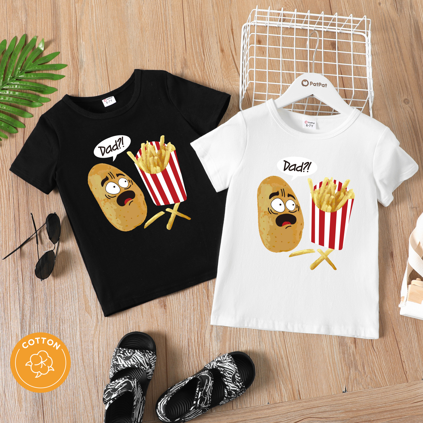 

Kid Boy 95% Cotton Letter Food Print Dark Black Short-sleeve Tee