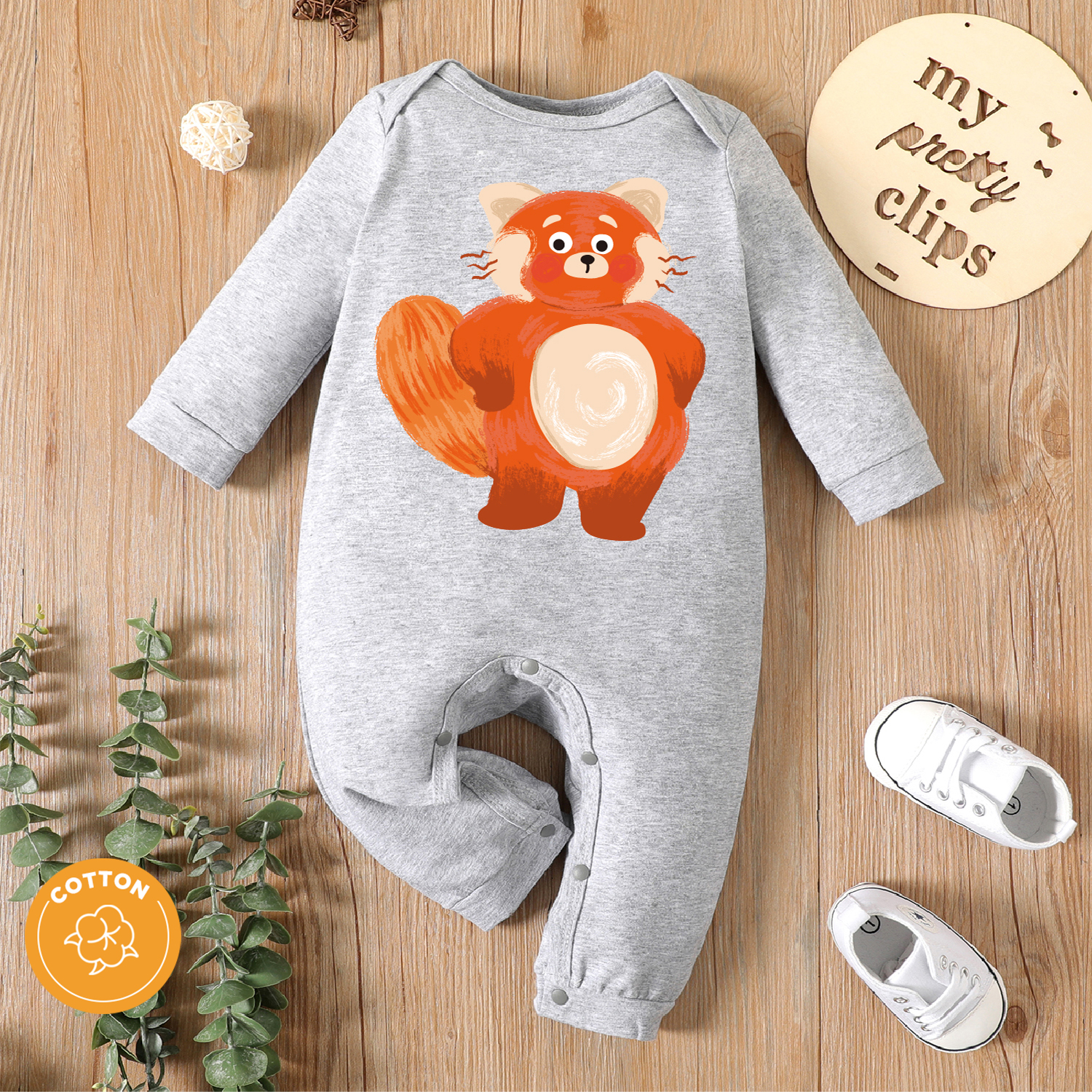 

Baby Boy 95% Cotton Long-sleeve Cartoon Animal Print Grey Jumpsuit