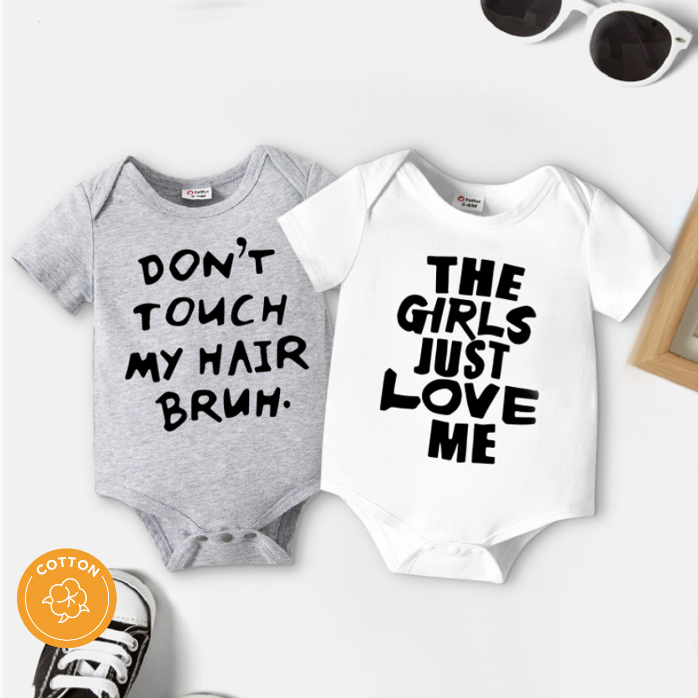 

Baby Boy Letter Print Grey/White Short-sleeve Romper