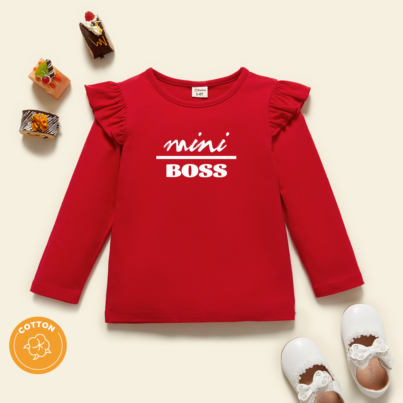 

Toddler Girl Graphic Letter Print Ruffled Long-sleeve Tee
