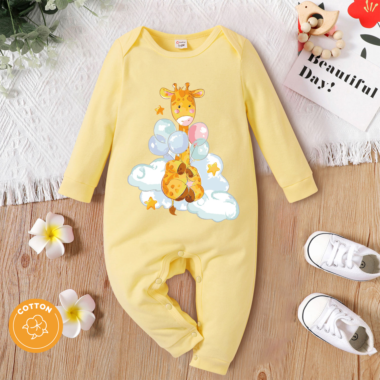 

Baby Boy/Girl 95% Cotton Long-sleeve Cartoon Giraffe Print Jumpsuit