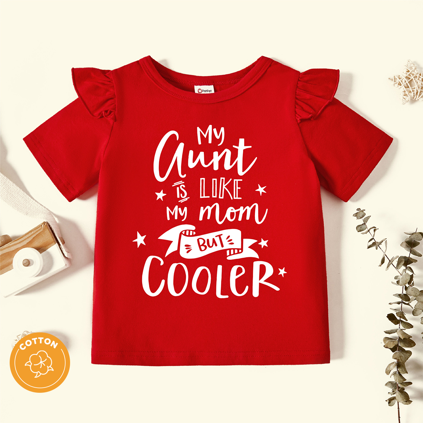 

Toddler Graphic Flutter-sleeve Red Short-sleeve Tee
