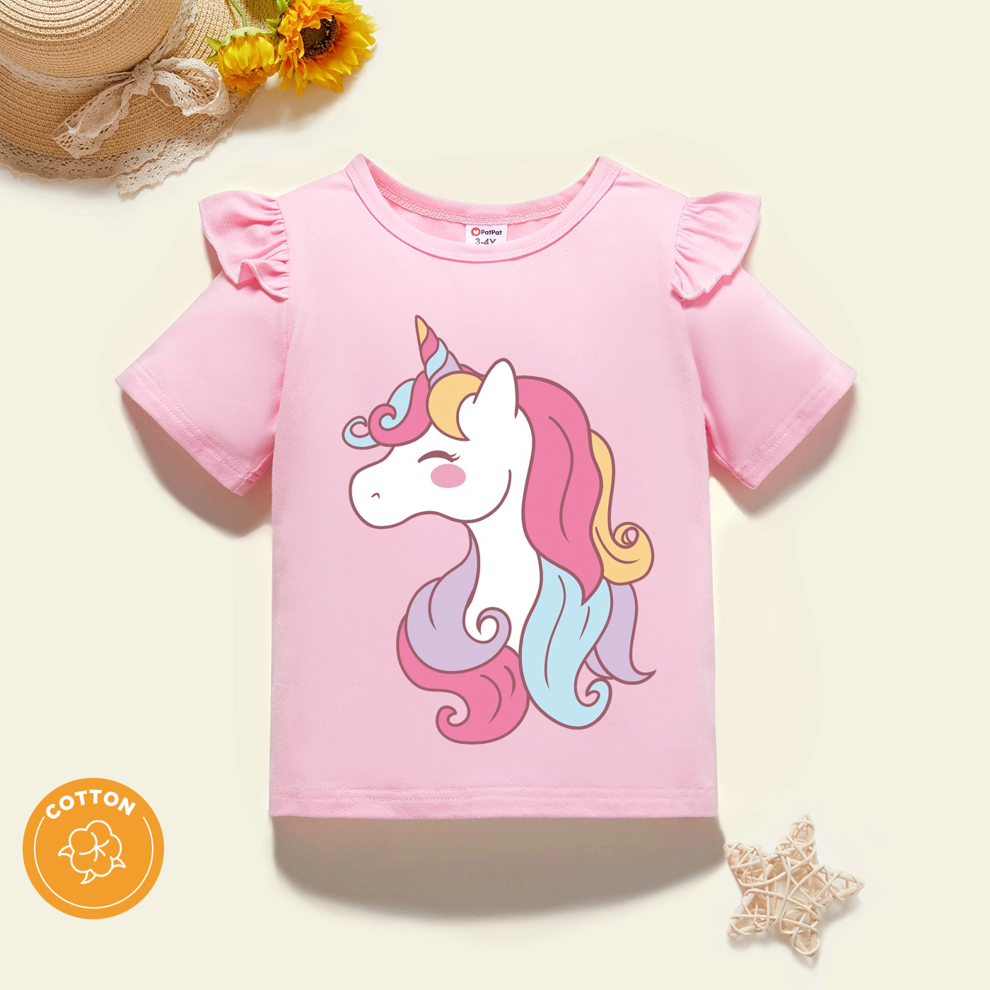 

Toddler Girl Graphic Unicorn Print Ruffled Short-sleeve Tee