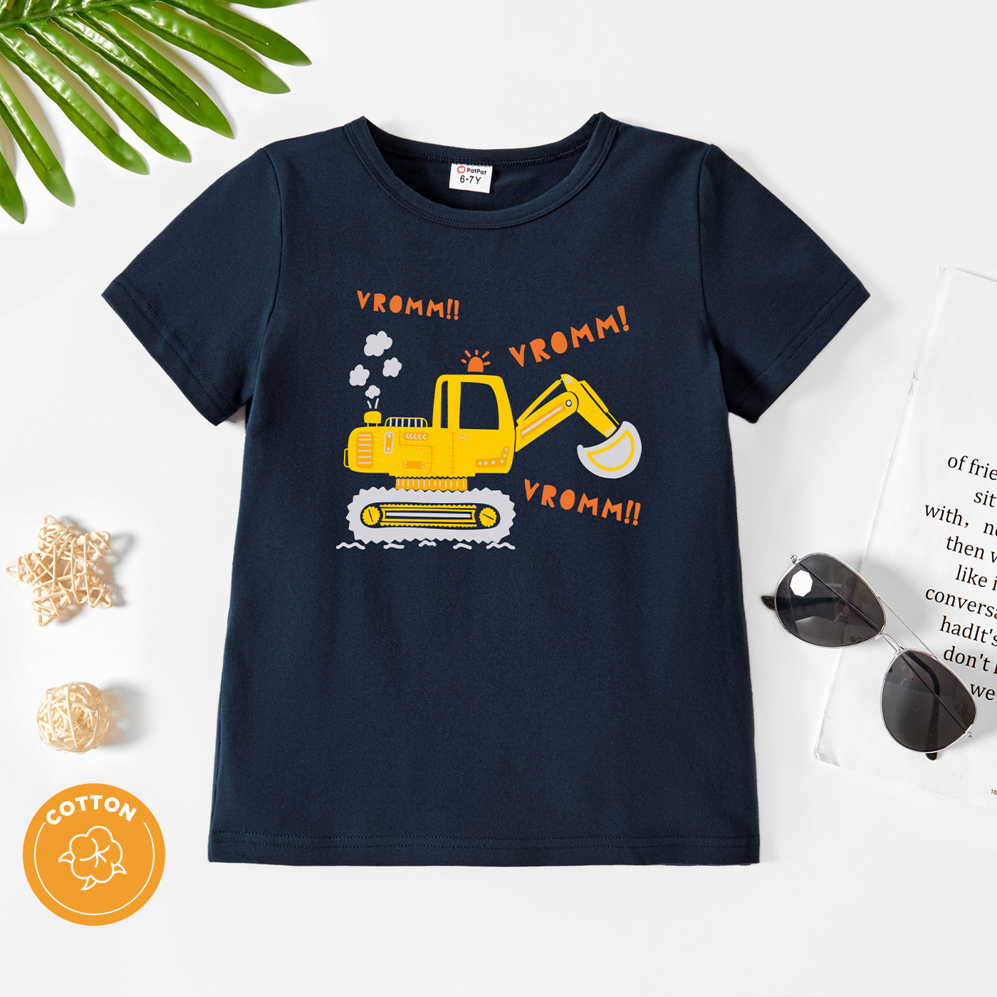 

Toddler Boy Graphic Excavator and Letter Print Short-sleeve Tee