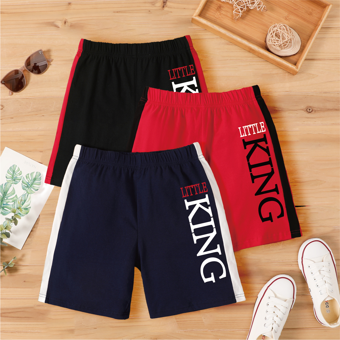 

Kid Boy 100% Cotton Cotton Letter Print Colorblock Elasticized Shorts