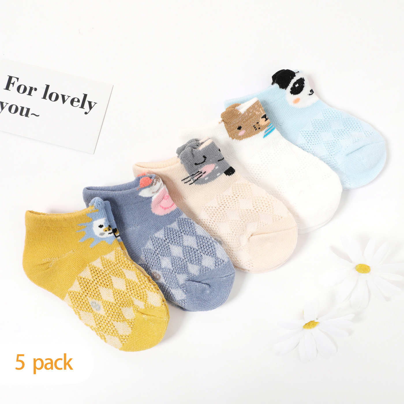 

5-pairs Baby / Toddler Cartoon Animal Graphic Mesh Panel Socks