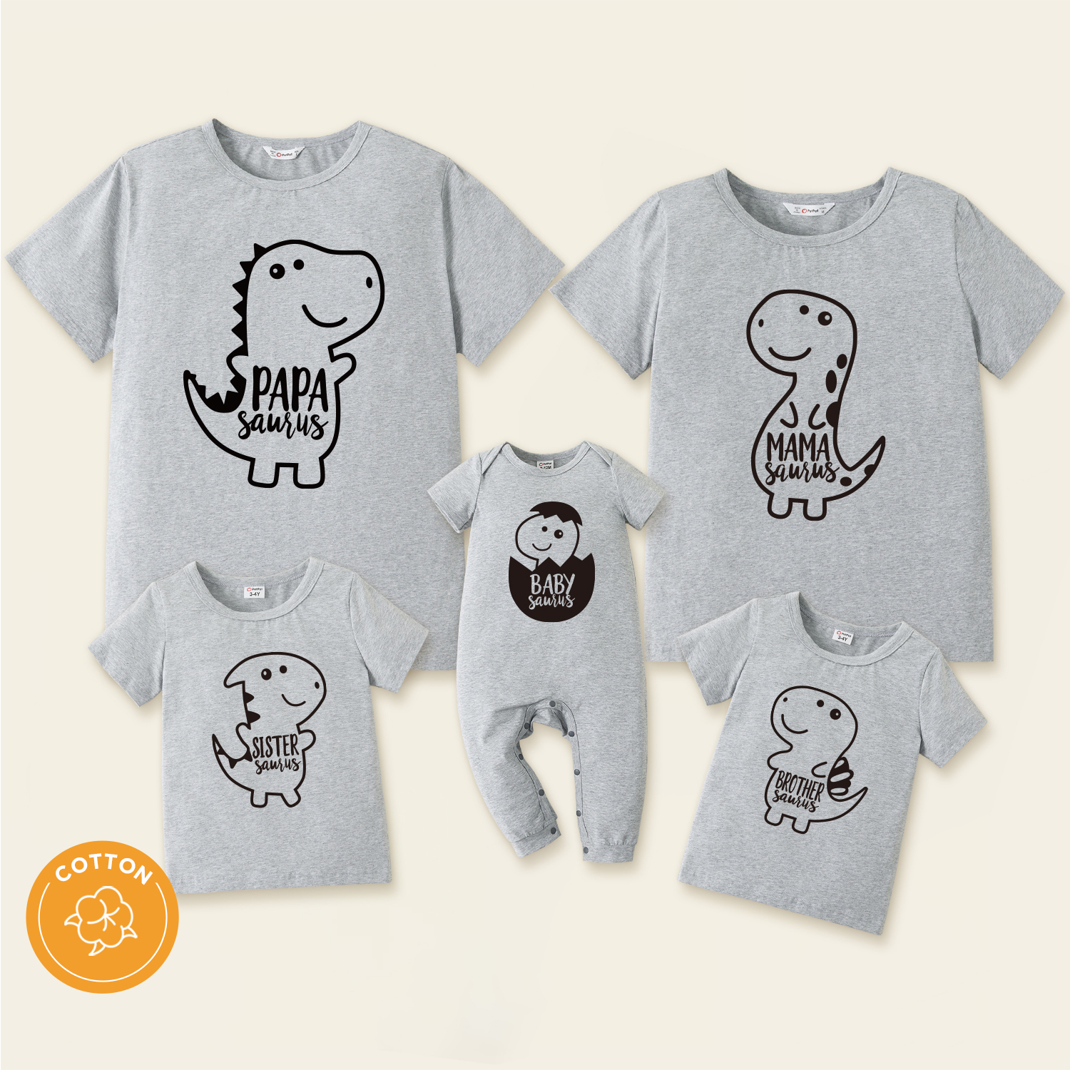 

Family Matching Cotton Short-sleeve Cartoon Dinosaur and Letter Print Grey T-shirts