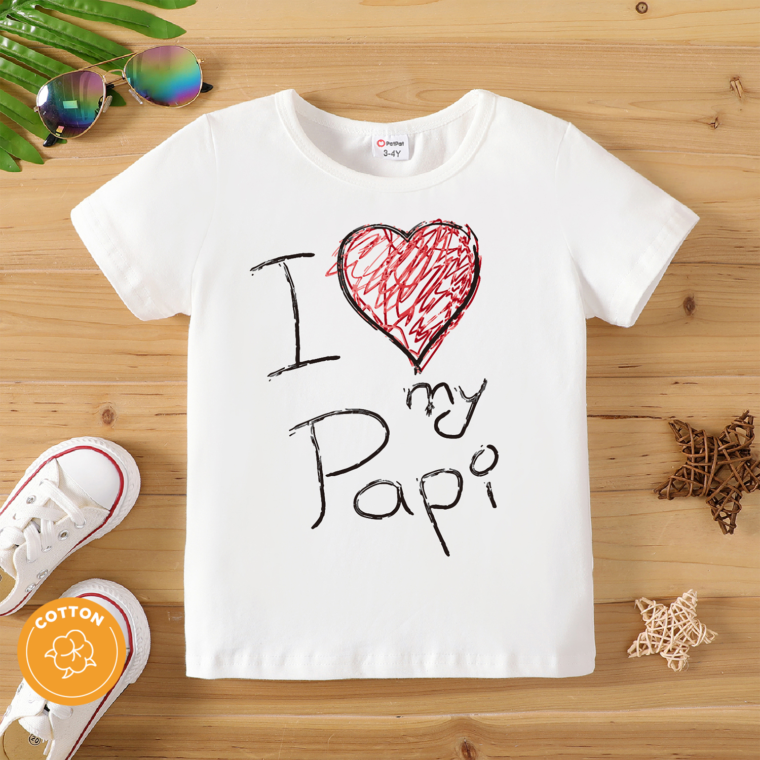 

Toddler Boy Casual Letter Heart Print Short-sleeve White Tee
