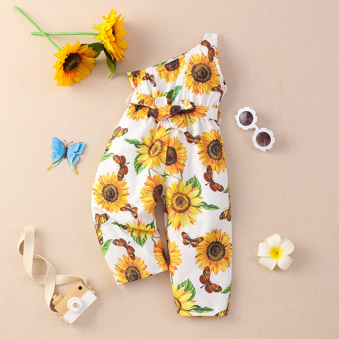 

Toddler Girl Floral Print One Shoulder Sleeveless Jumpsuits