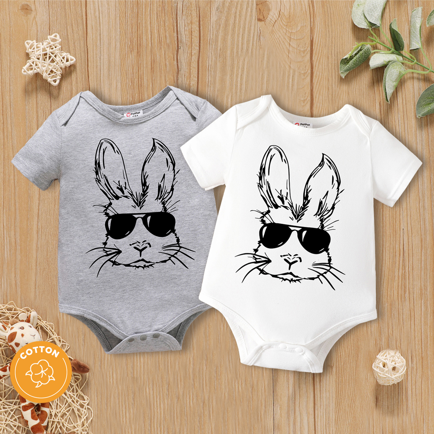 

Baby Boy 95% Cotton Short-sleeve Cartoon Rabbit Print Romper